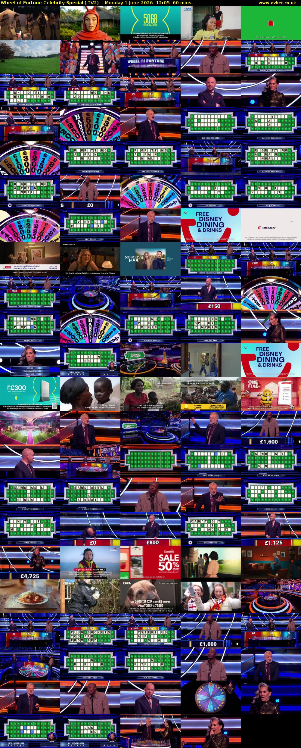 Wheel of Fortune Celebrity Special (ITV2) Monday 1 June 2026 12:05 - 13:05