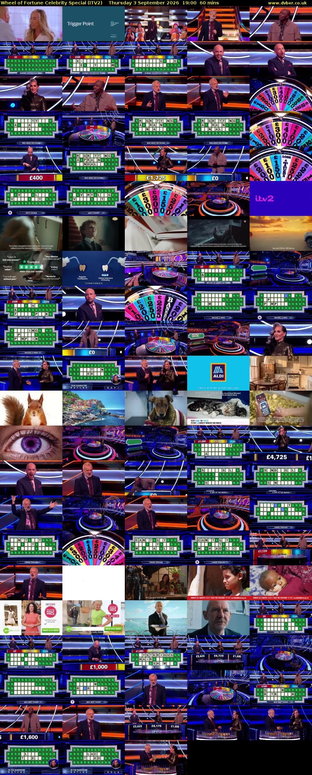 Wheel of Fortune Celebrity Special (ITV2) Thursday 3 September 2026 19:00 - 20:00