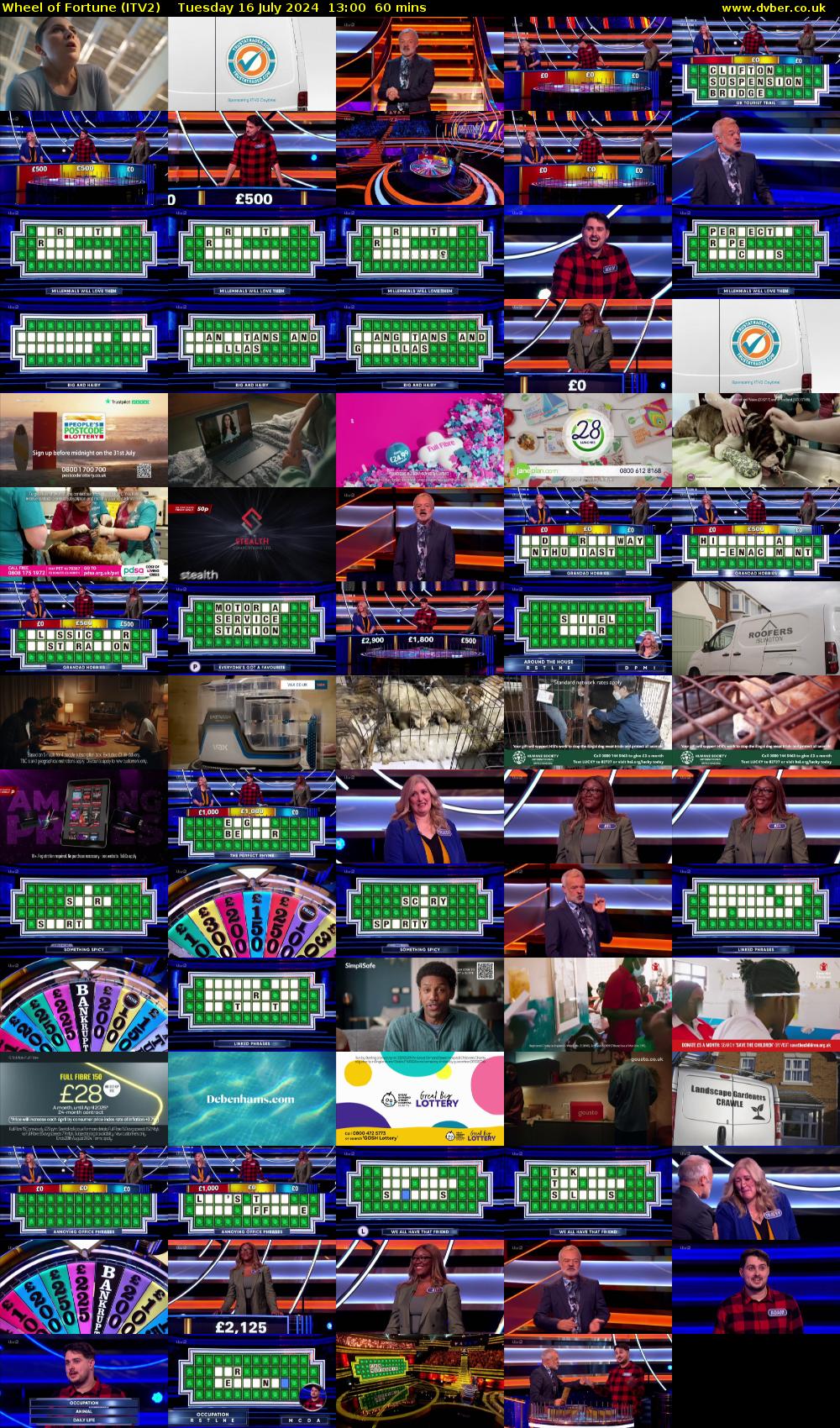 Wheel of Fortune (ITV2) Tuesday 16 July 2024 13:00 - 14:00