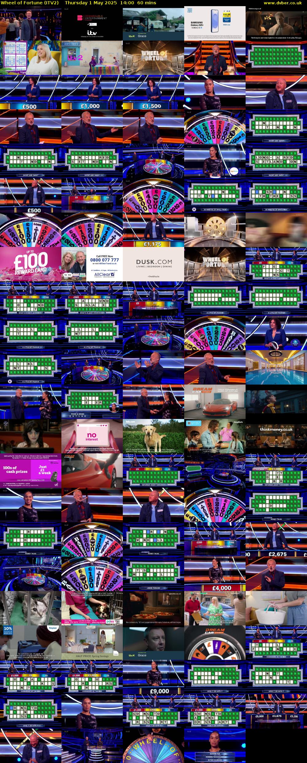 Wheel of Fortune (ITV2) Thursday 1 May 2025 14:00 - 15:00