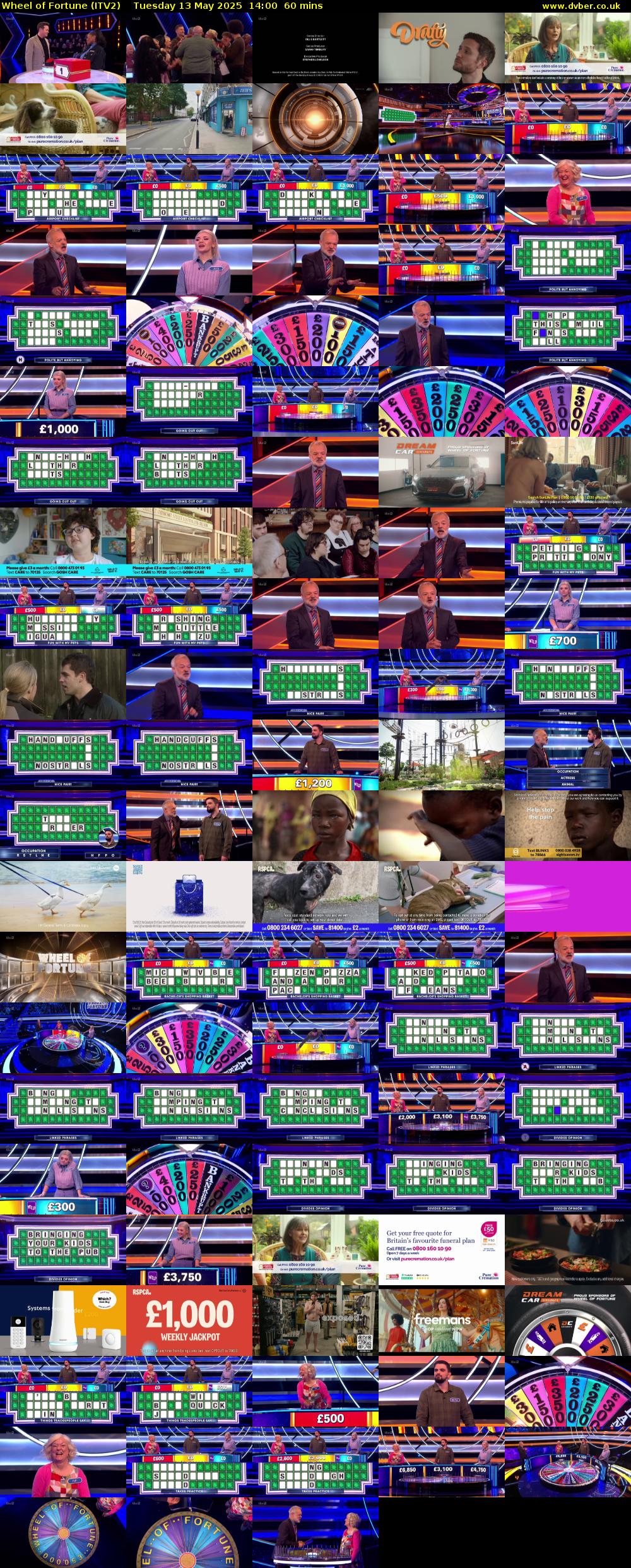 Wheel of Fortune (ITV2) Tuesday 13 May 2025 14:00 - 15:00