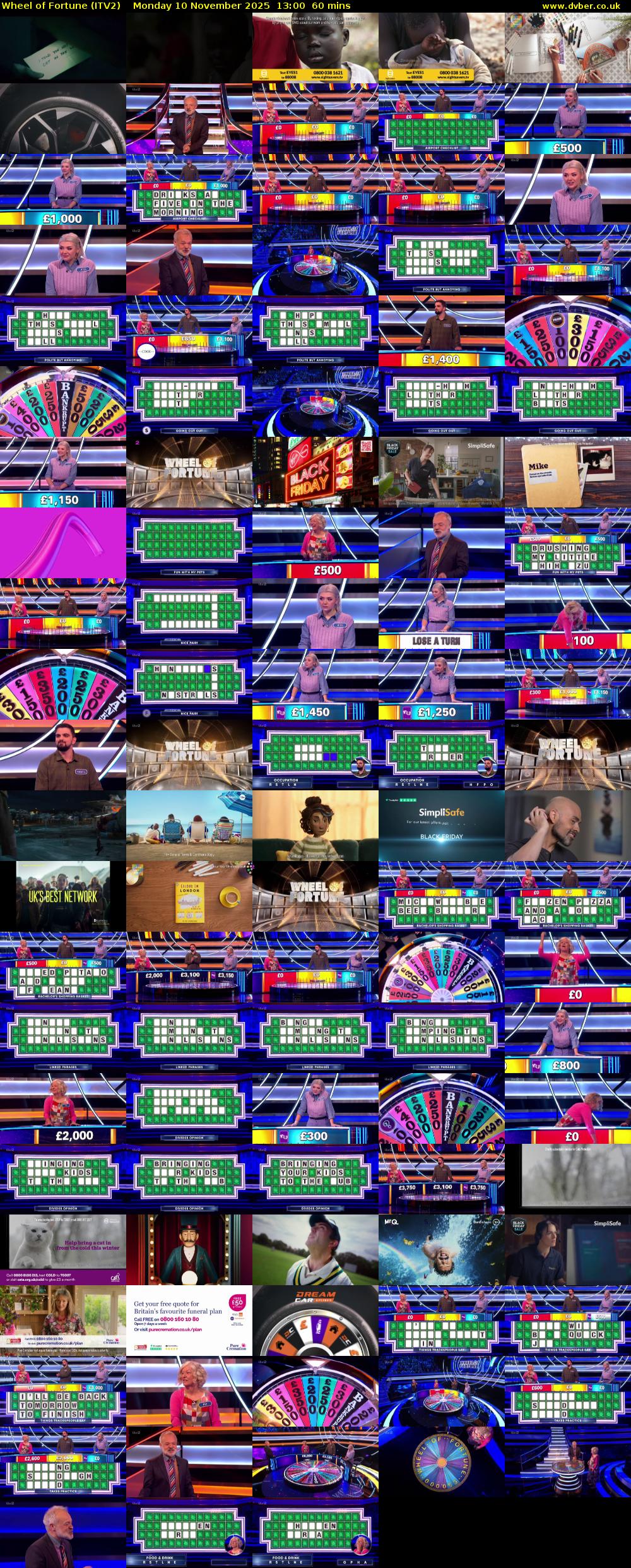 Wheel of Fortune (ITV2) Monday 10 November 2025 13:00 - 14:00