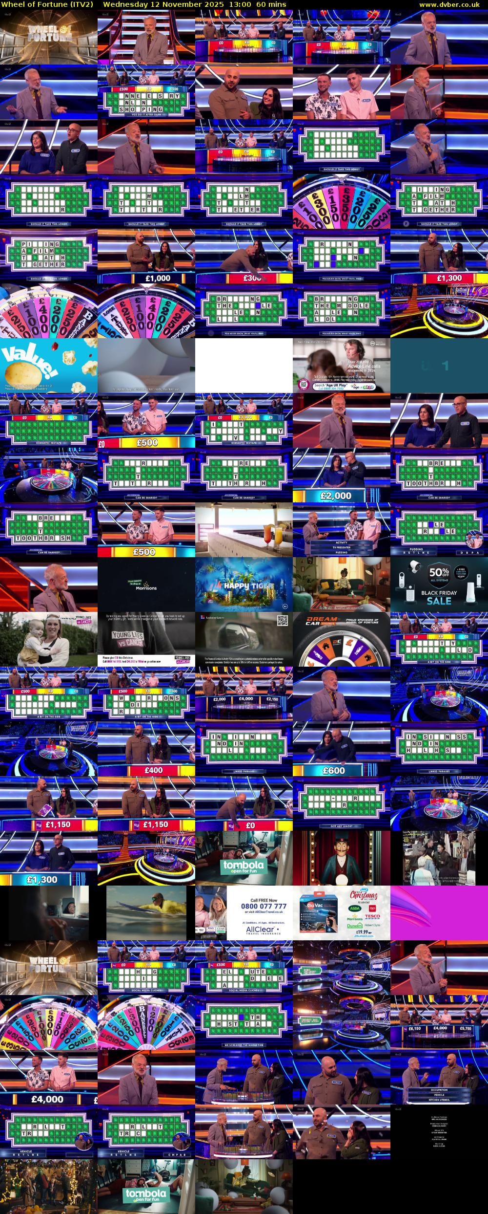 Wheel of Fortune (ITV2) Wednesday 12 November 2025 13:00 - 14:00