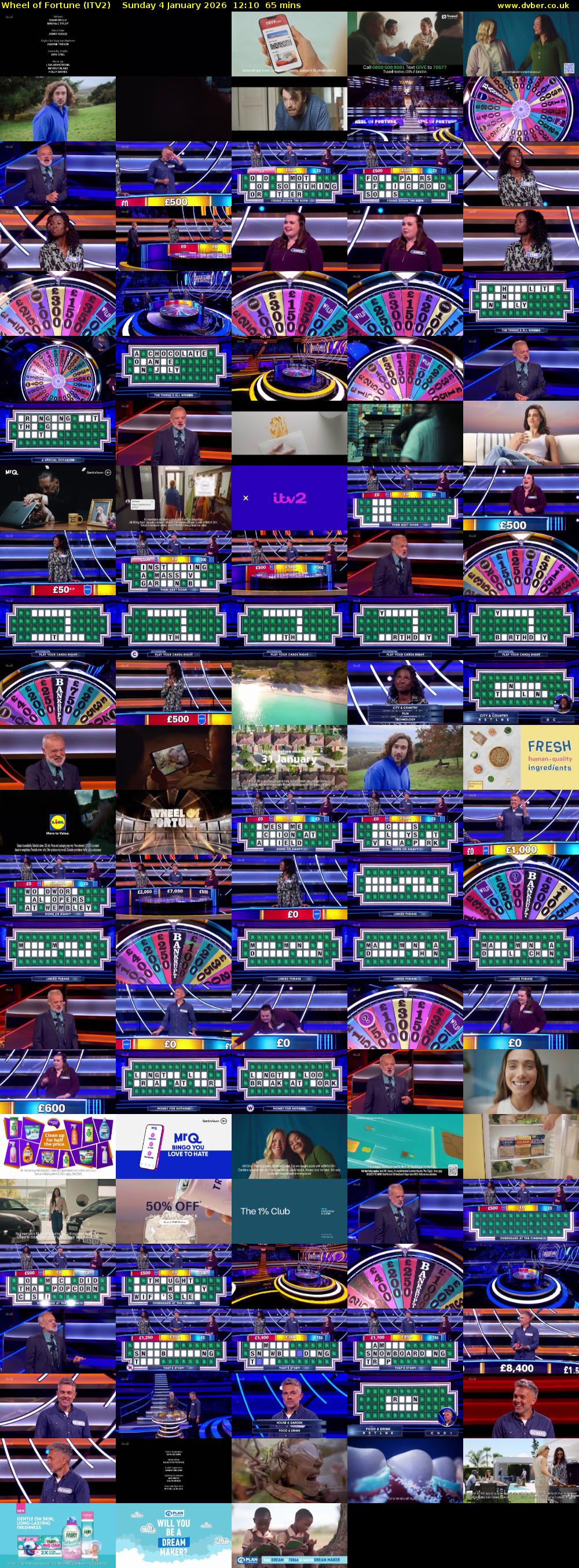 Wheel of Fortune (ITV2) Sunday 4 January 2026 12:10 - 13:15