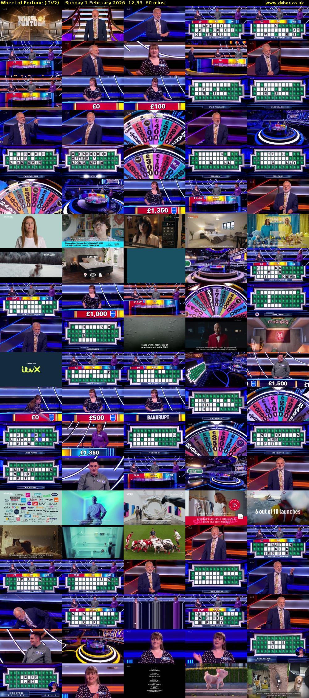 Wheel of Fortune (ITV2) Sunday 1 February 2026 12:35 - 13:35