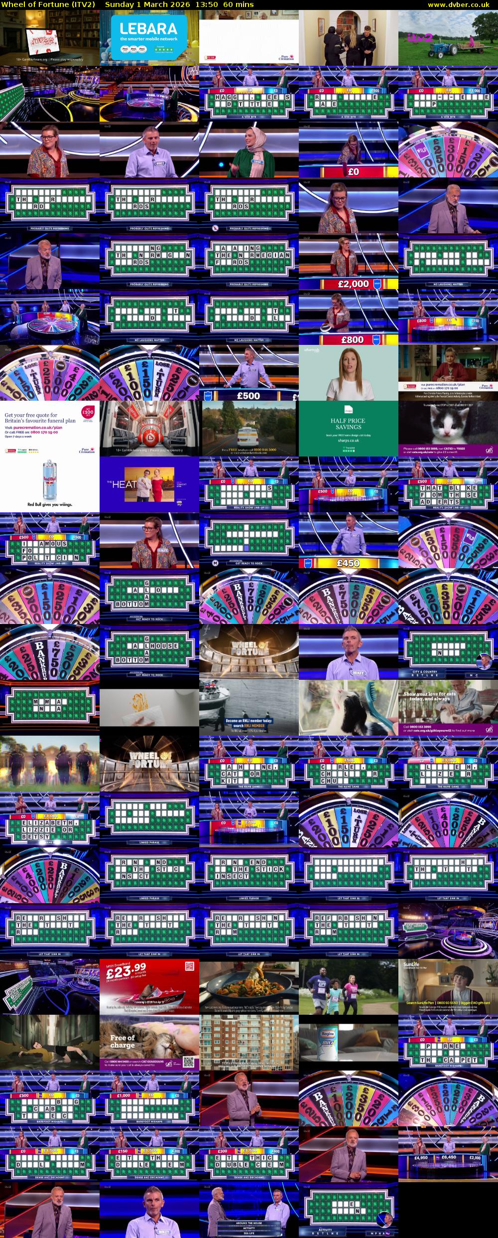 Wheel of Fortune (ITV2) Sunday 1 March 2026 13:50 - 14:50