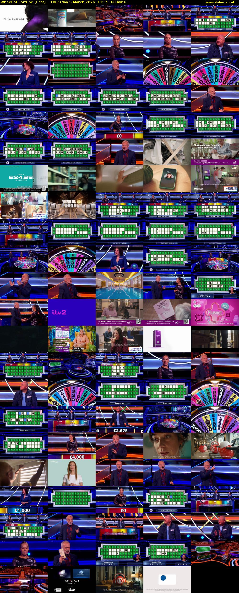 Wheel of Fortune (ITV2) Thursday 5 March 2026 13:15 - 14:15