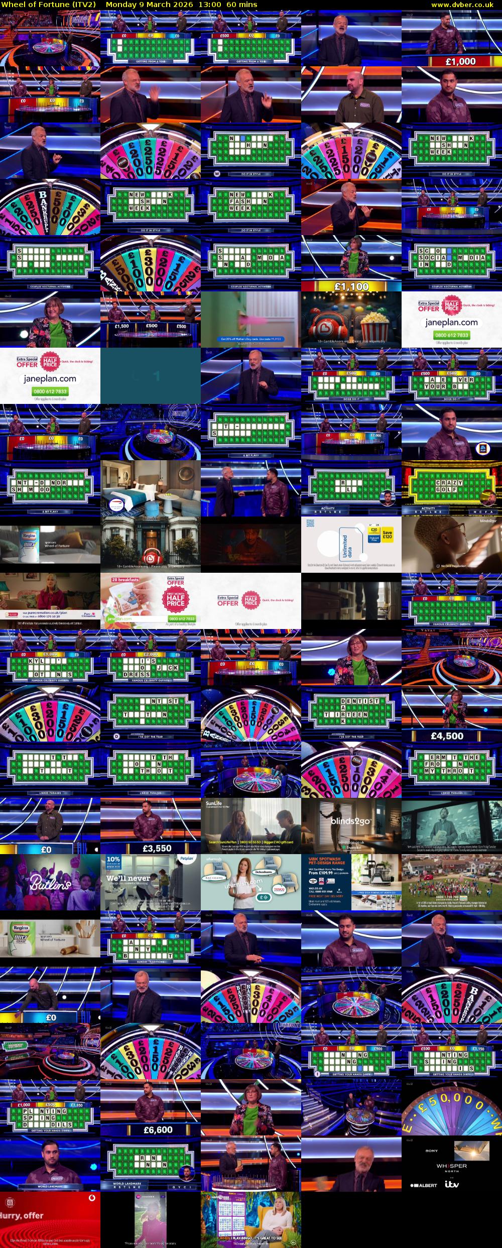 Wheel of Fortune (ITV2) Monday 9 March 2026 13:00 - 14:00
