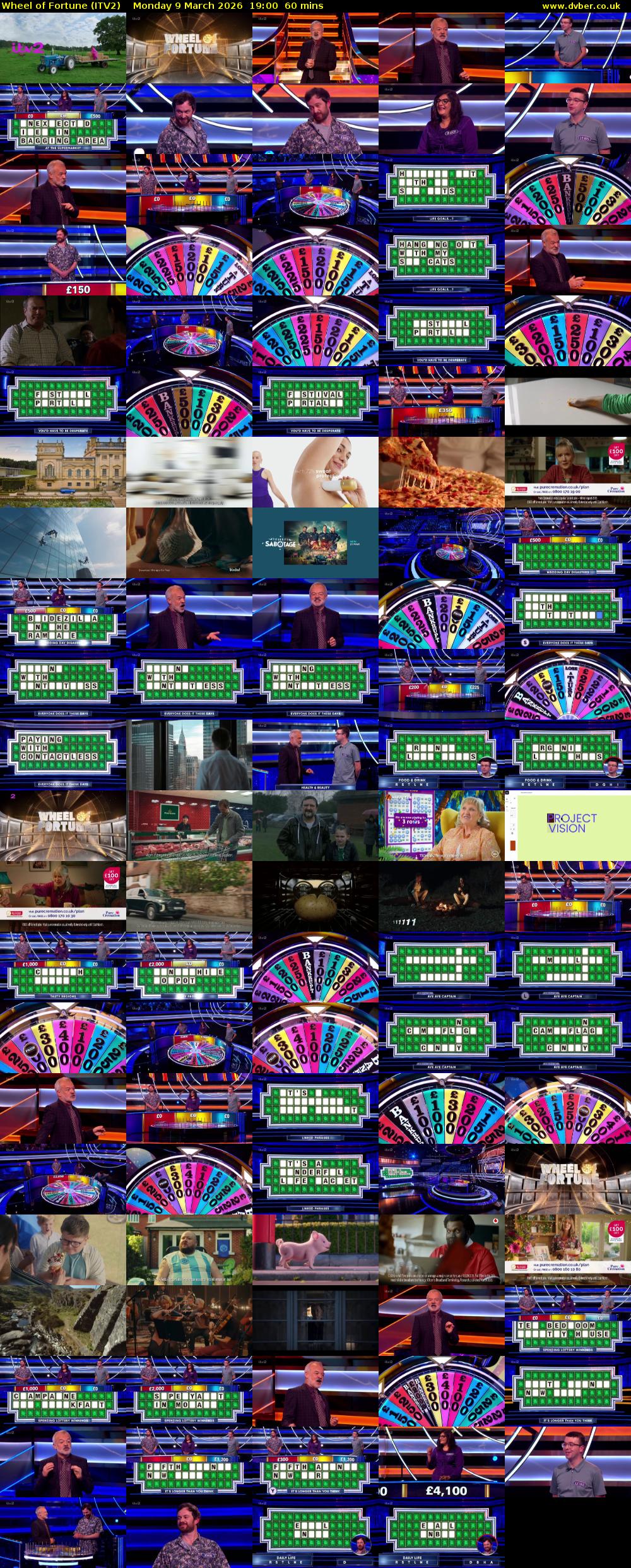 Wheel of Fortune (ITV2) Monday 9 March 2026 19:00 - 20:00