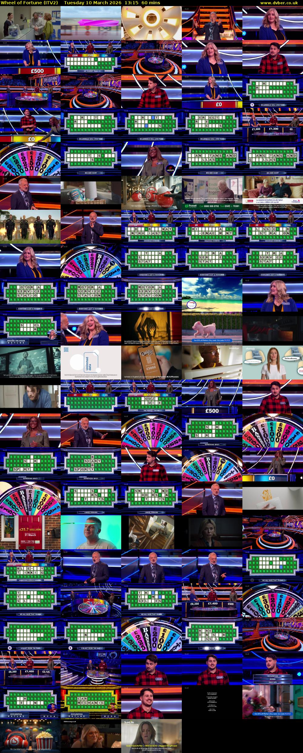 Wheel of Fortune (ITV2) Tuesday 10 March 2026 13:15 - 14:15