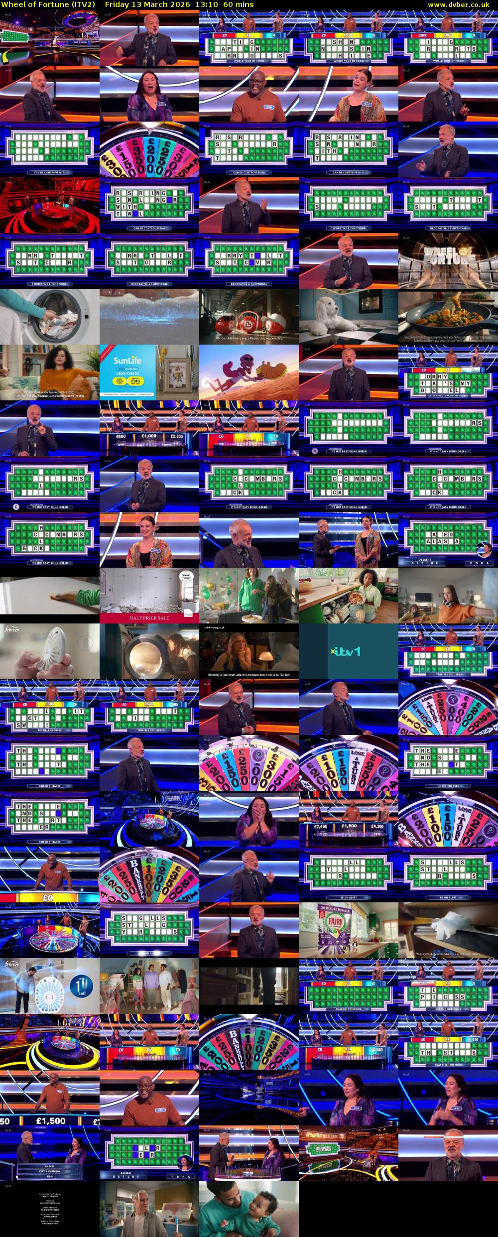 Wheel of Fortune (ITV2) Friday 13 March 2026 13:10 - 14:10