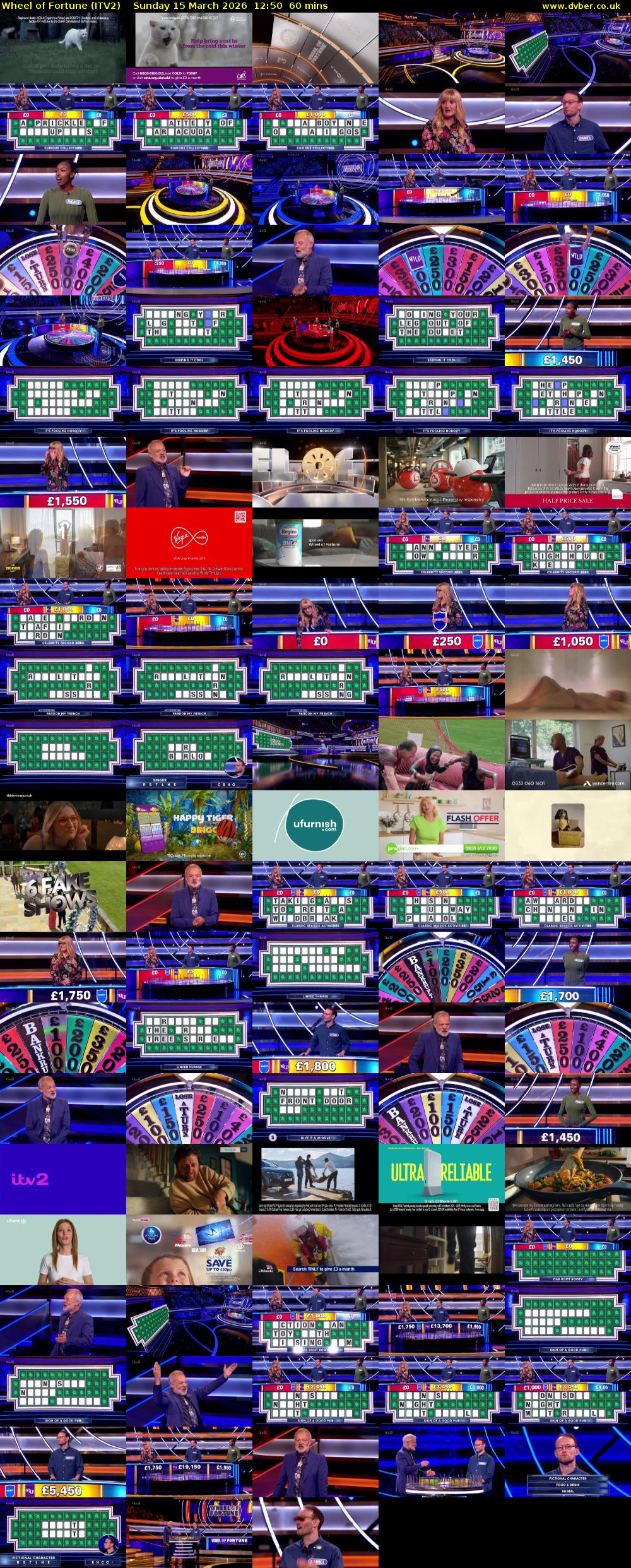 Wheel of Fortune (ITV2) Sunday 15 March 2026 12:50 - 13:50