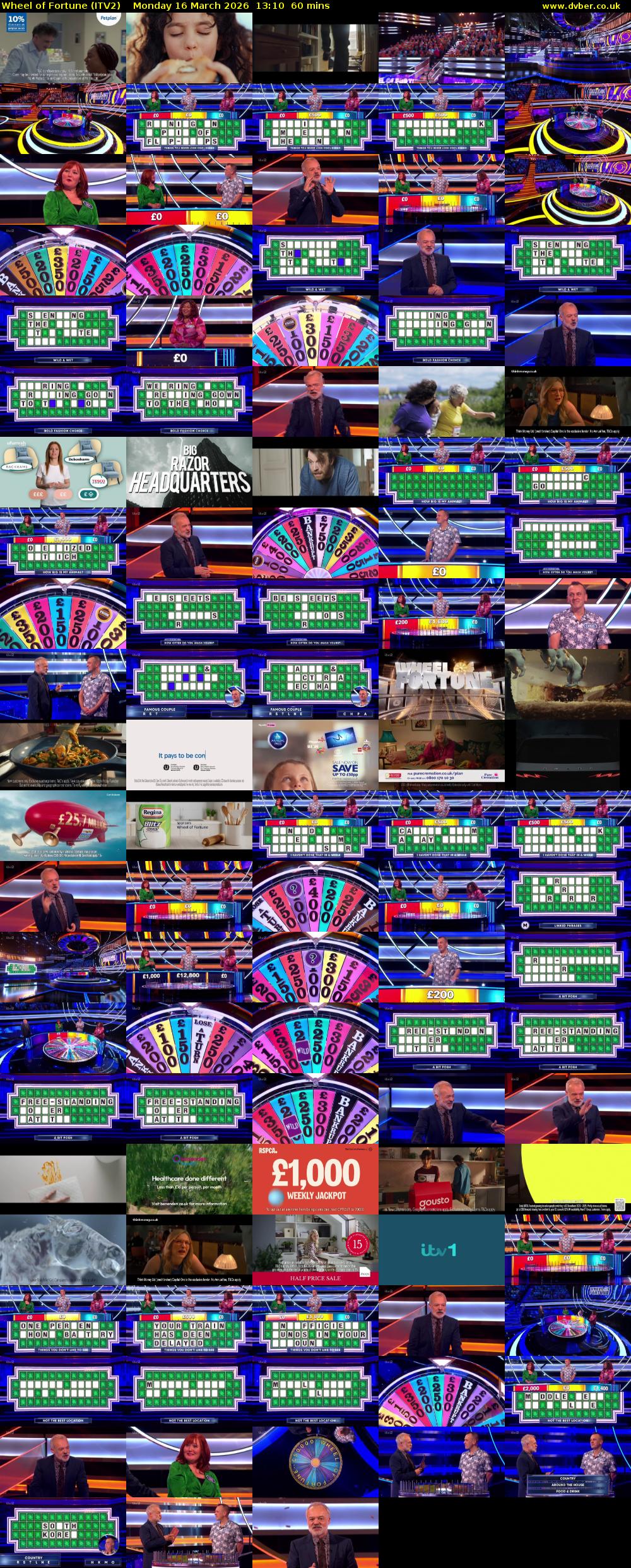 Wheel of Fortune (ITV2) Monday 16 March 2026 13:10 - 14:10