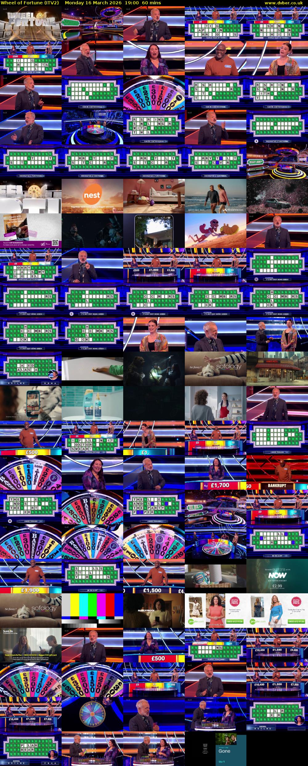 Wheel of Fortune (ITV2) Monday 16 March 2026 19:00 - 20:00