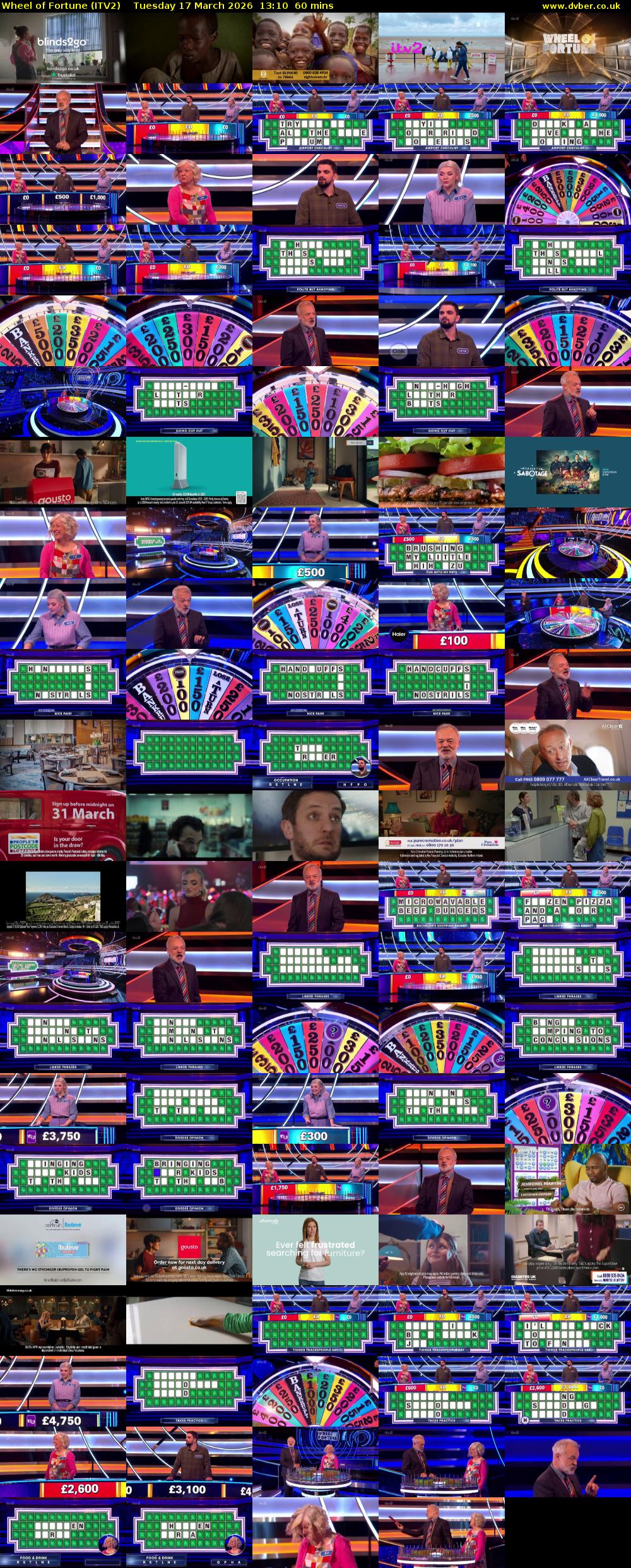 Wheel of Fortune (ITV2) Tuesday 17 March 2026 13:10 - 14:10