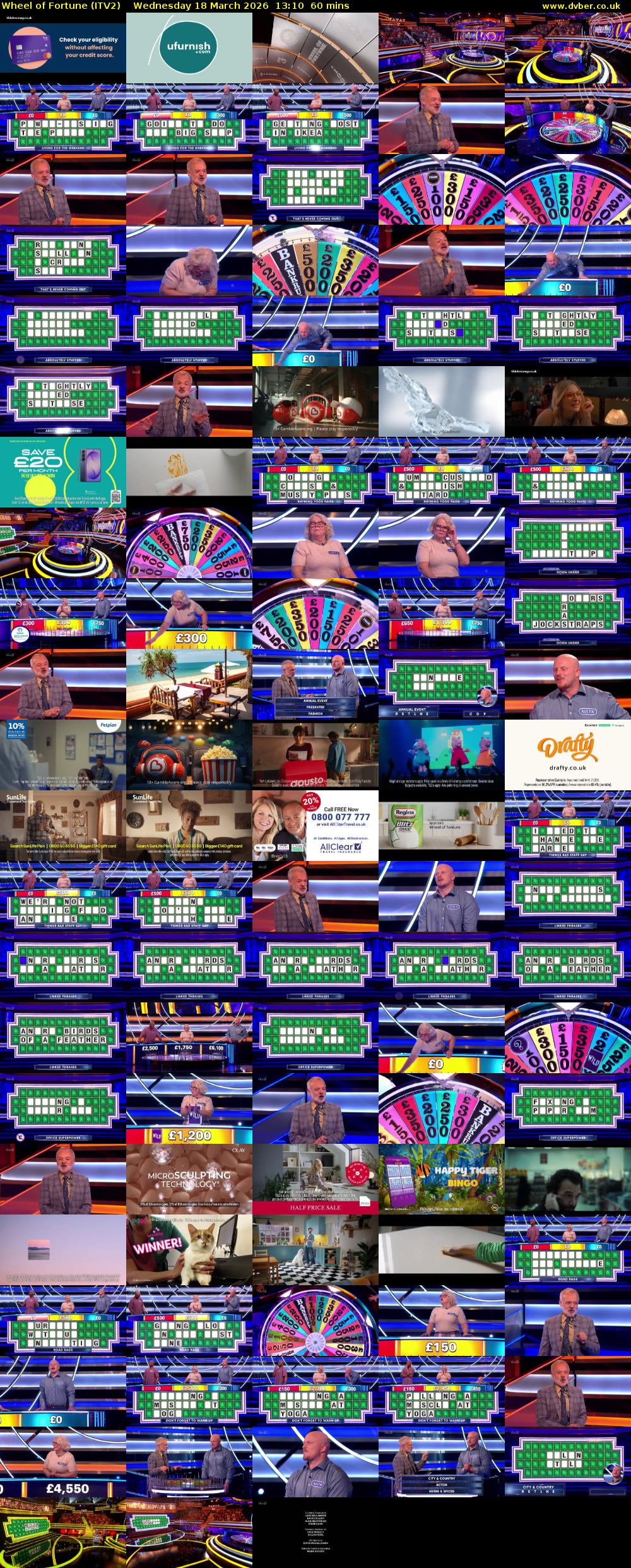Wheel of Fortune (ITV2) Wednesday 18 March 2026 13:10 - 14:10