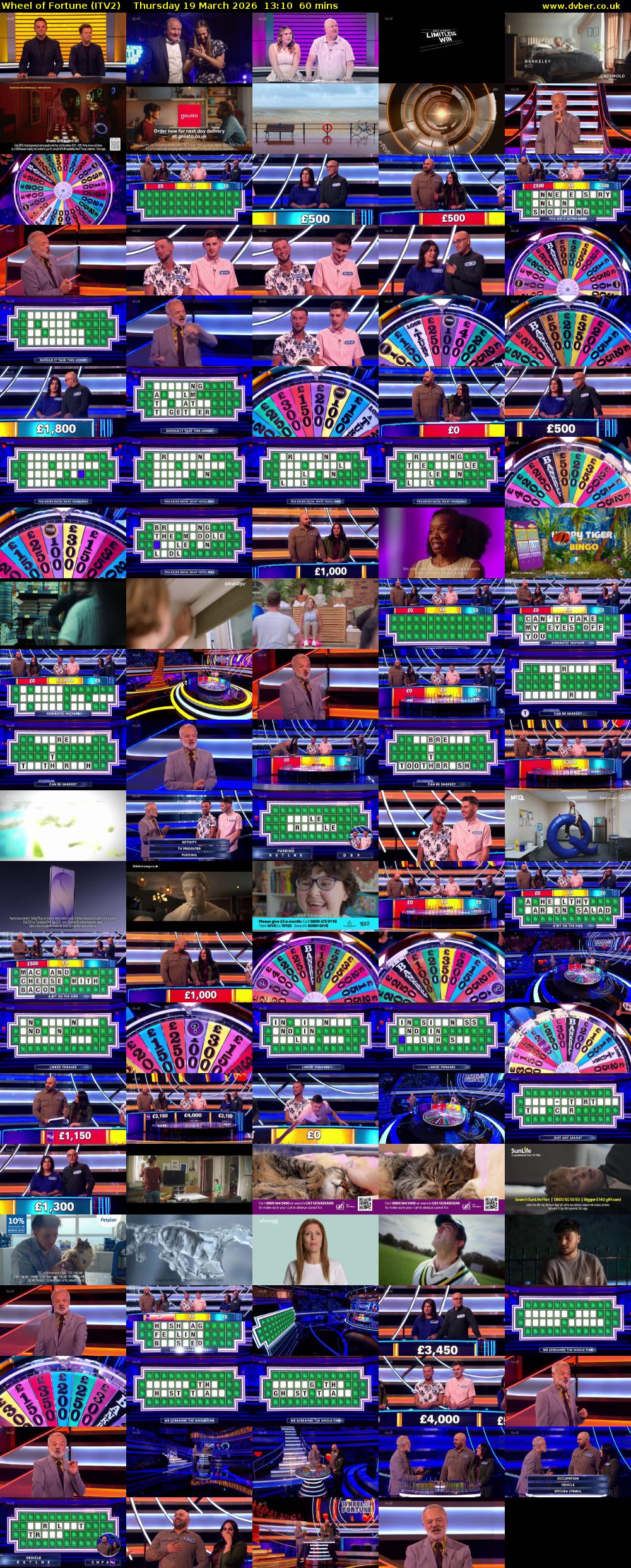 Wheel of Fortune (ITV2) Thursday 19 March 2026 13:10 - 14:10