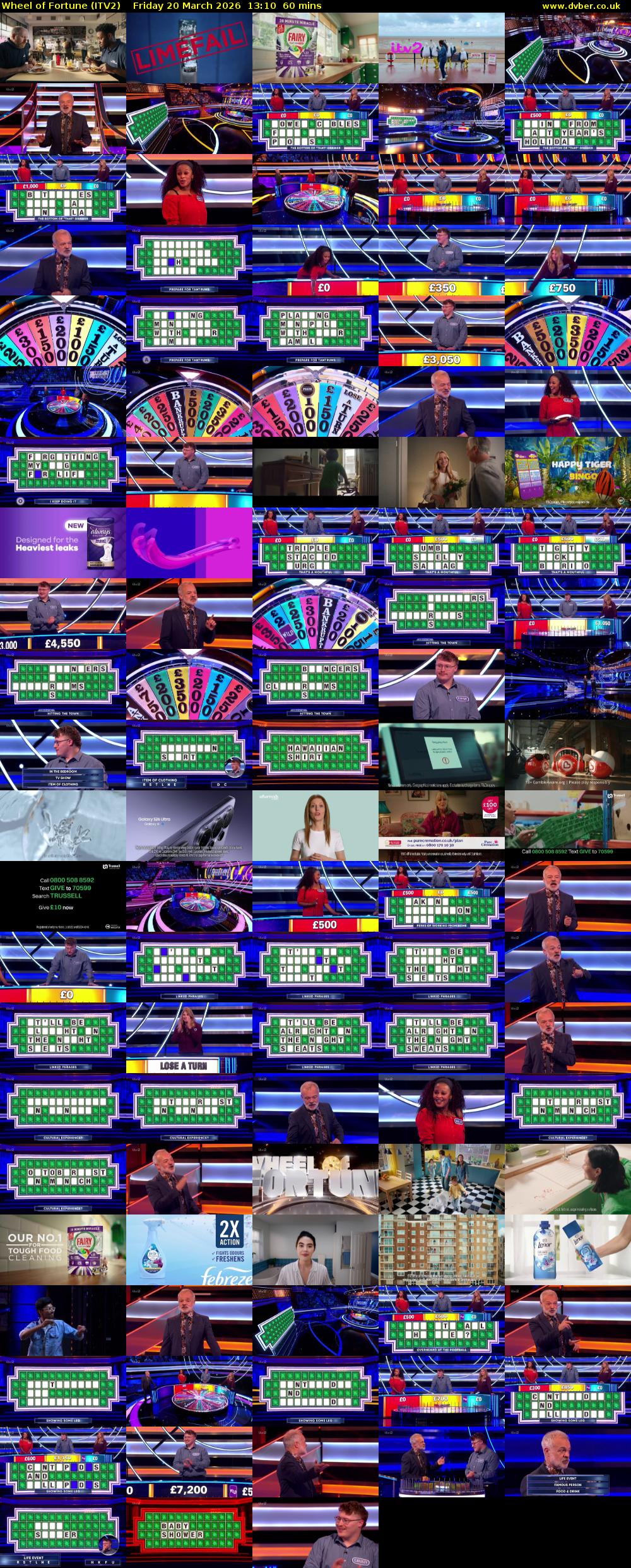 Wheel of Fortune (ITV2) Friday 20 March 2026 13:10 - 14:10