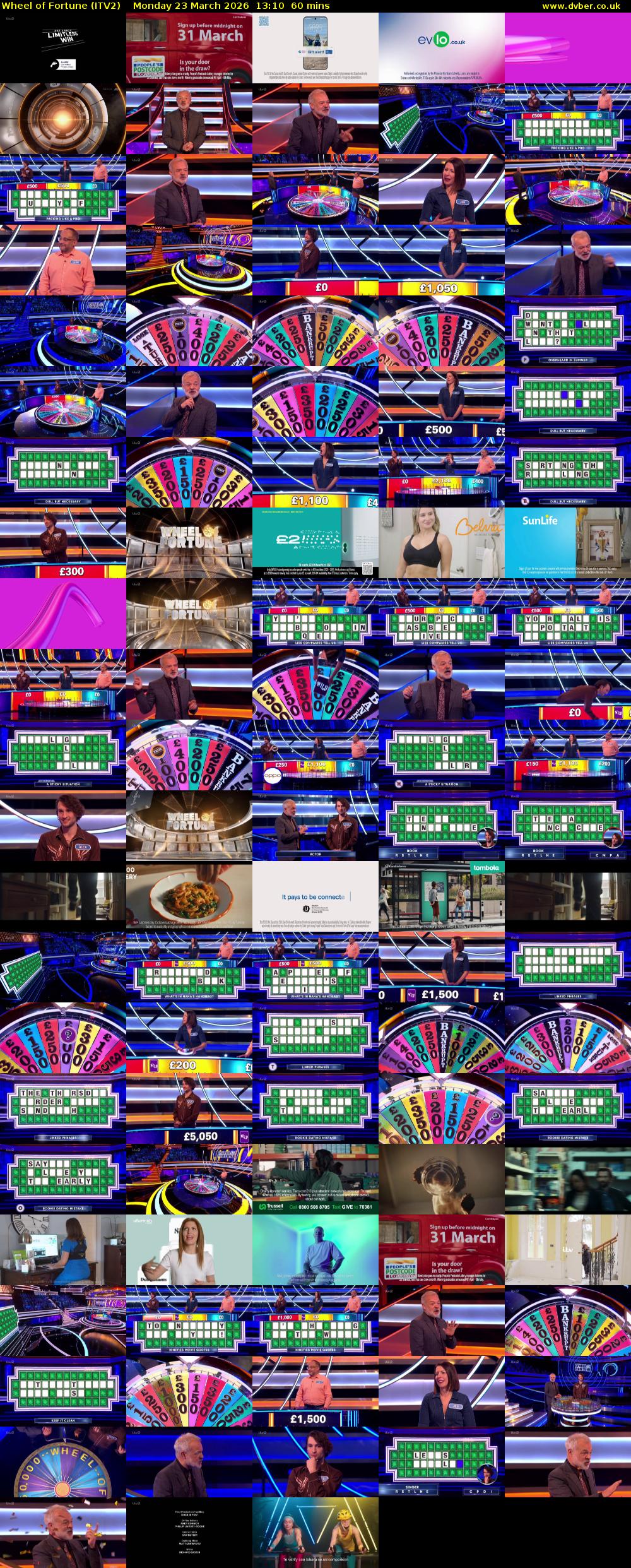 Wheel of Fortune (ITV2) Monday 23 March 2026 13:10 - 14:10