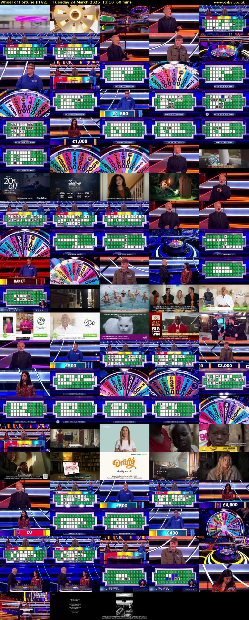 Wheel of Fortune (ITV2) Tuesday 24 March 2026 13:10 - 14:10