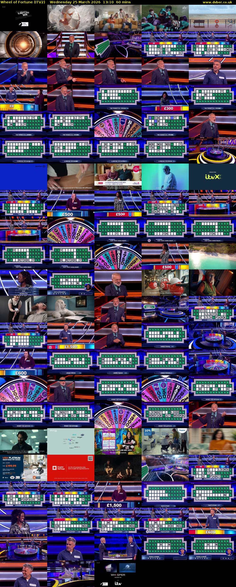 Wheel of Fortune (ITV2) Wednesday 25 March 2026 13:10 - 14:10