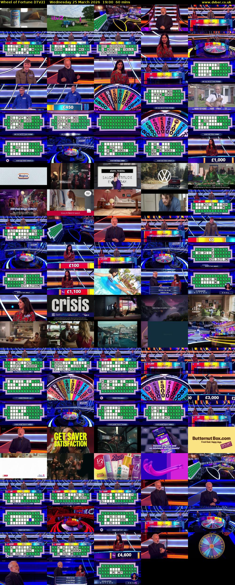 Wheel of Fortune (ITV2) Wednesday 25 March 2026 19:00 - 20:00