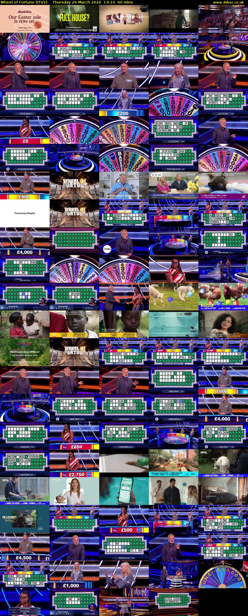 Wheel of Fortune (ITV2) Thursday 26 March 2026 13:10 - 14:10