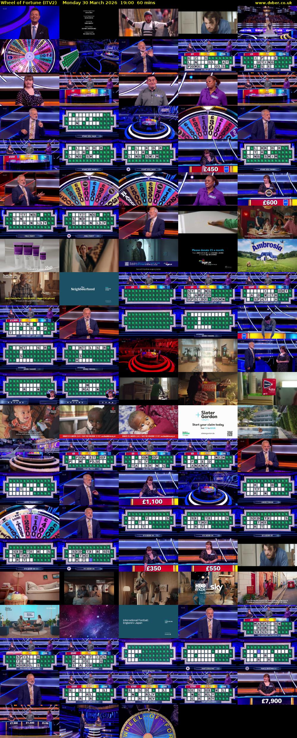 Wheel of Fortune (ITV2) Monday 30 March 2026 19:00 - 20:00