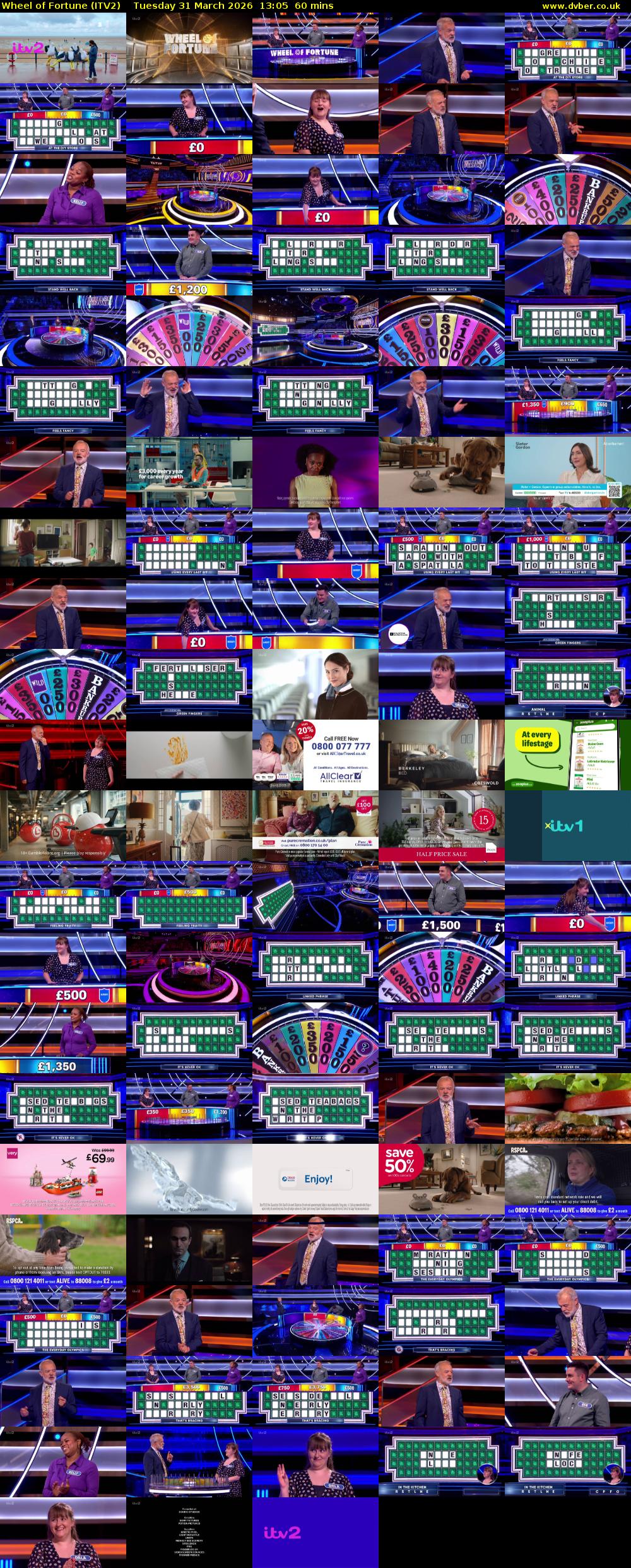 Wheel of Fortune (ITV2) Tuesday 31 March 2026 13:05 - 14:05