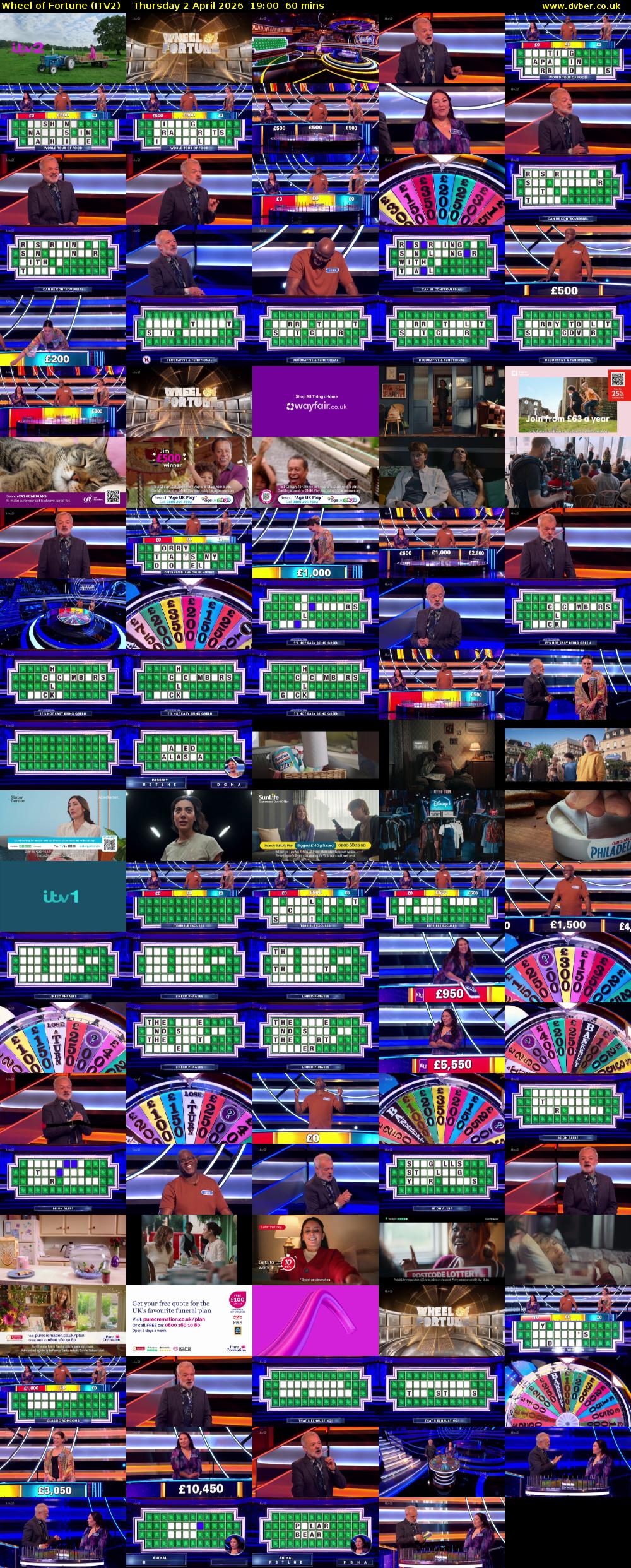 Wheel of Fortune (ITV2) Thursday 2 April 2026 19:00 - 20:00