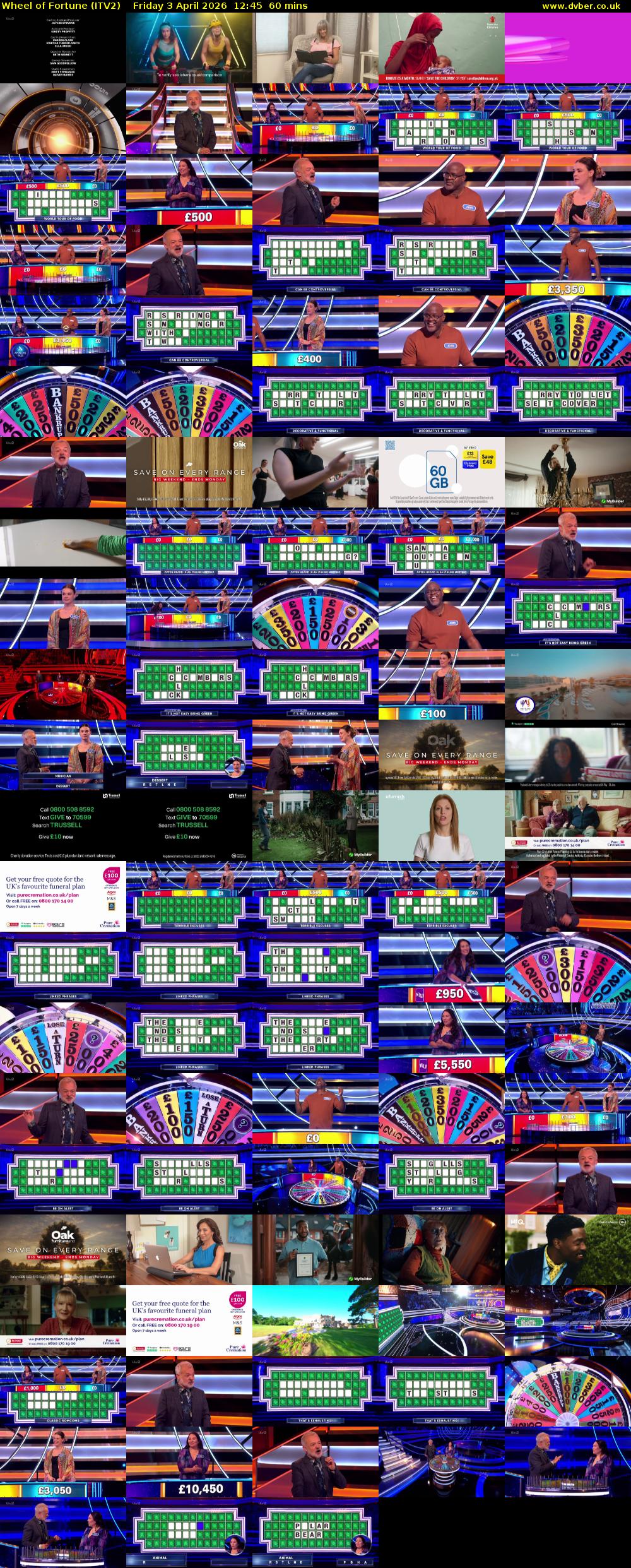 Wheel of Fortune (ITV2) Friday 3 April 2026 12:45 - 13:45