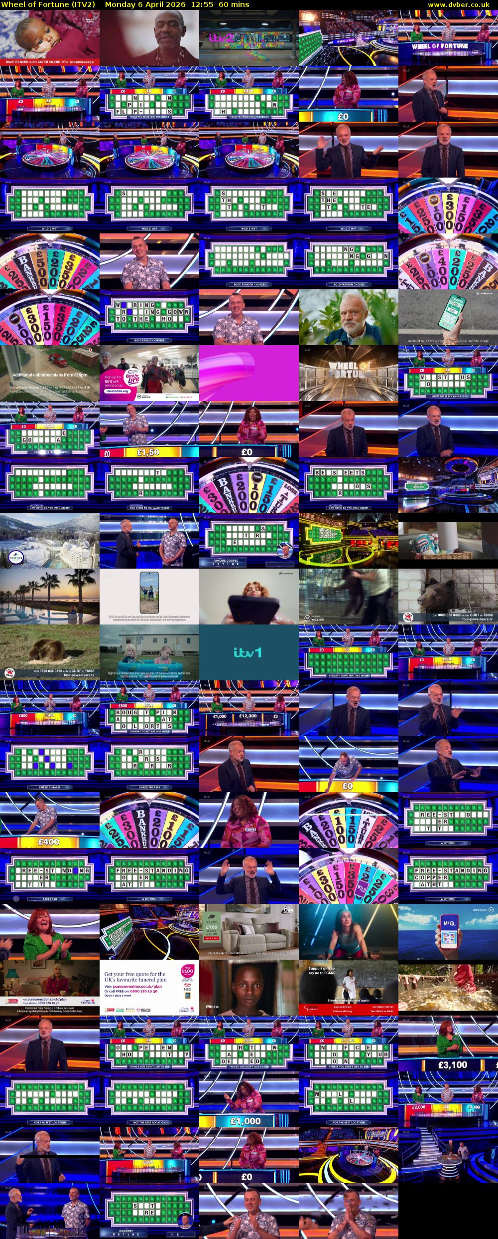 Wheel of Fortune (ITV2) Monday 6 April 2026 12:55 - 13:55
