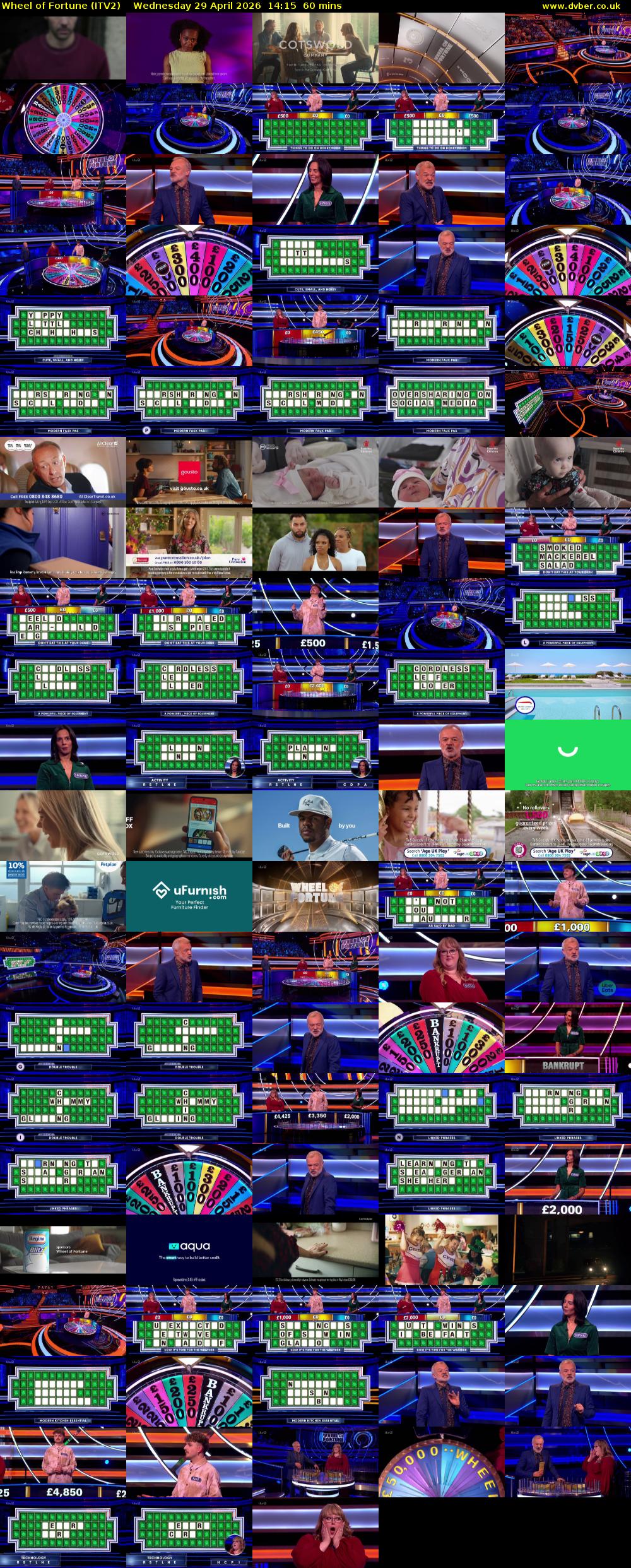 Wheel of Fortune (ITV2) Wednesday 29 April 2026 14:15 - 15:15
