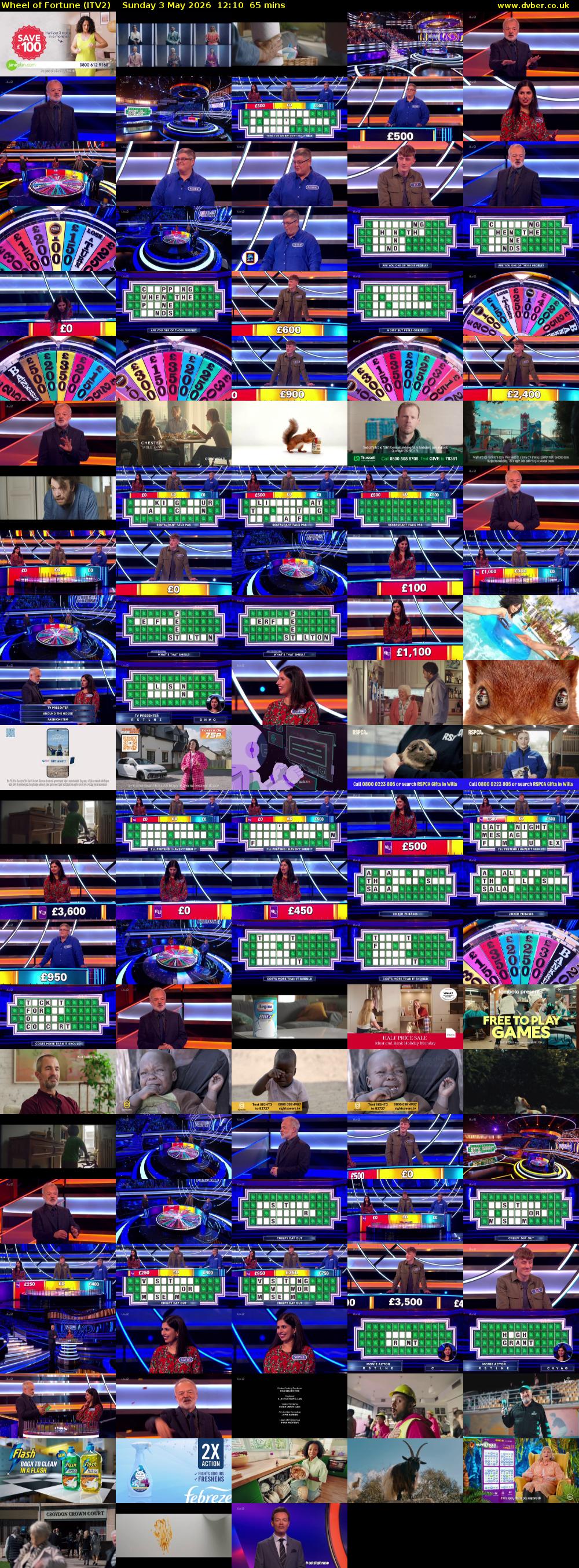 Wheel of Fortune (ITV2) Sunday 3 May 2026 12:10 - 13:15