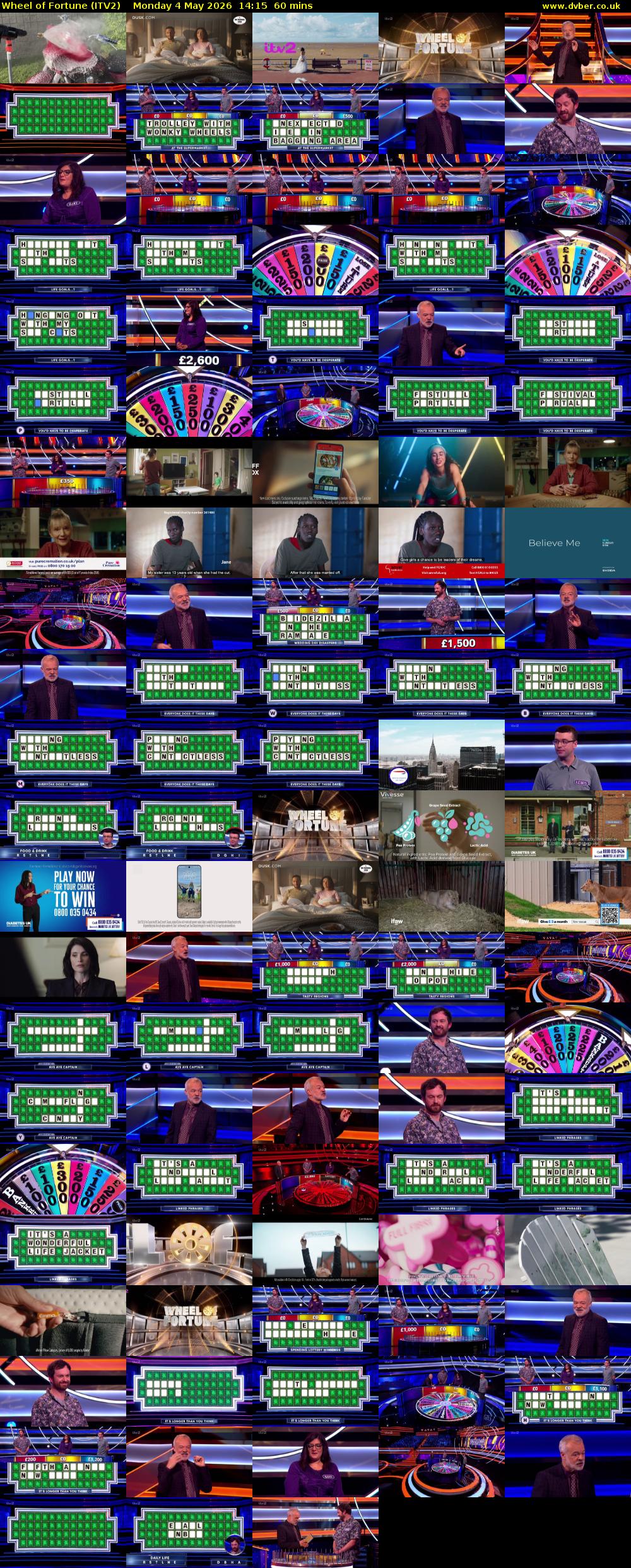 Wheel of Fortune (ITV2) Monday 4 May 2026 14:15 - 15:15