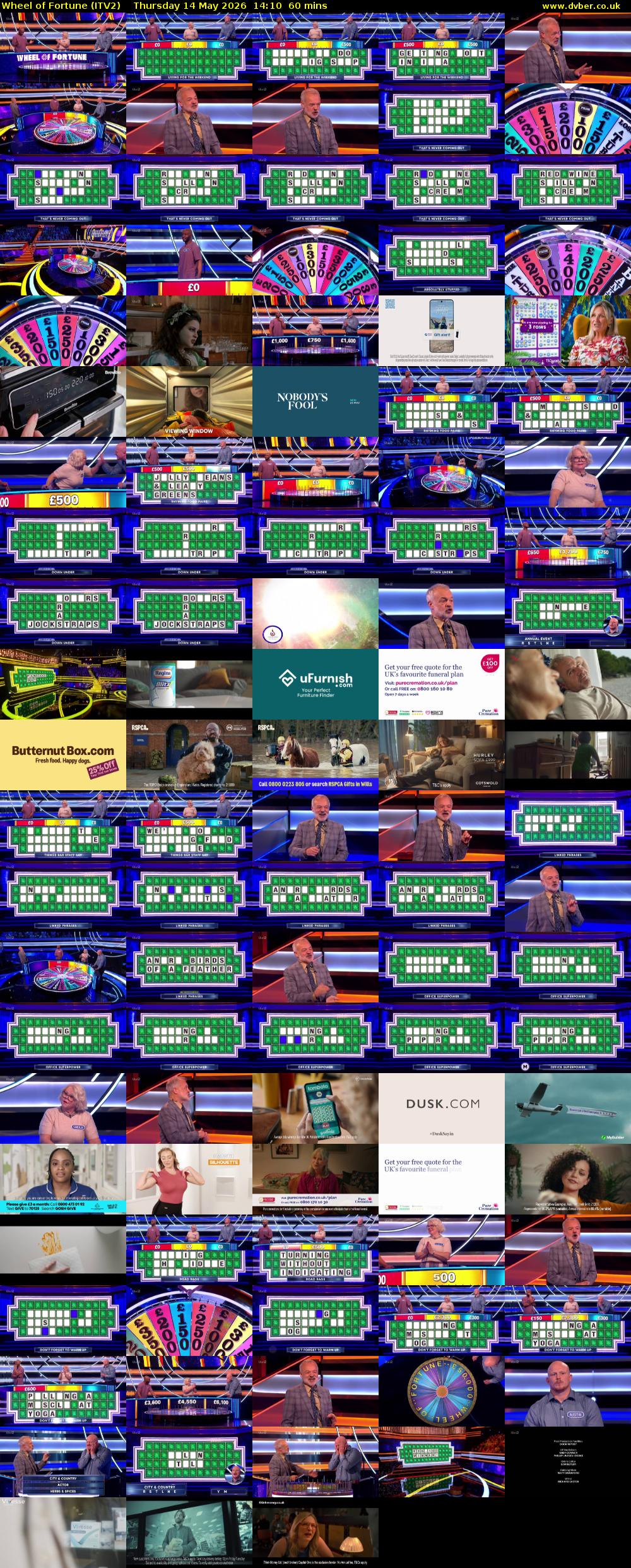 Wheel of Fortune (ITV2) Thursday 14 May 2026 14:10 - 15:10