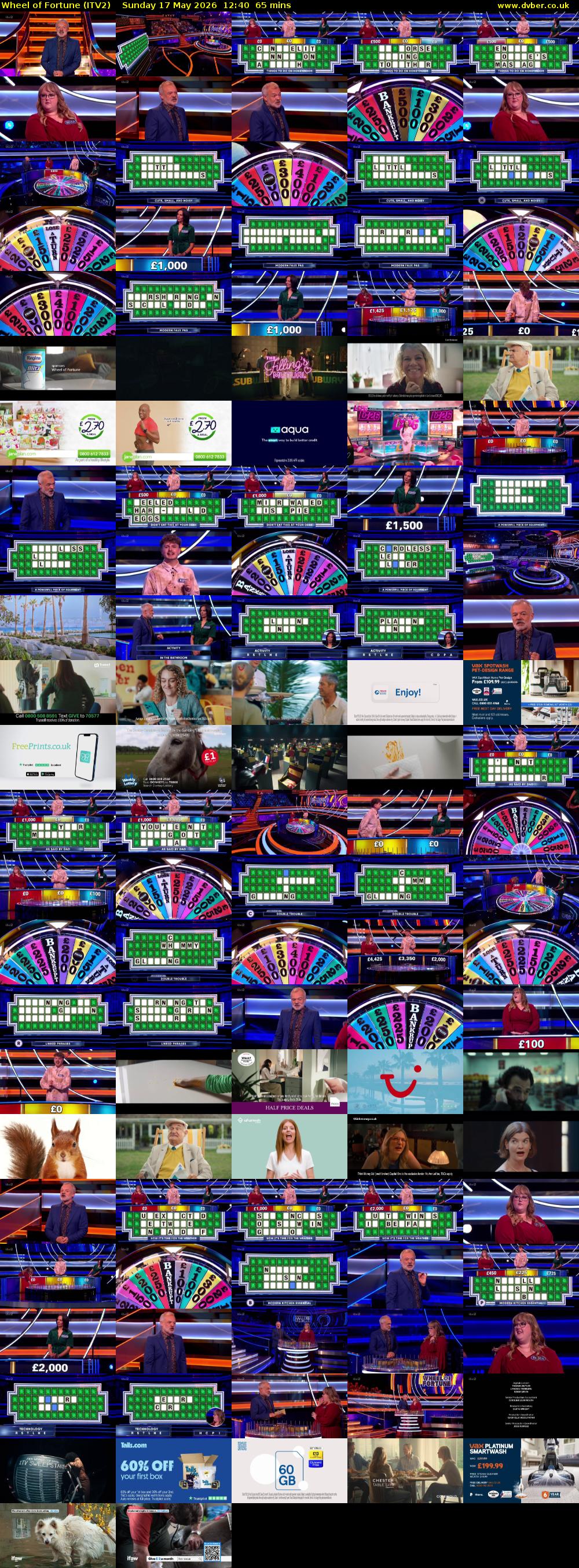 Wheel of Fortune (ITV2) Sunday 17 May 2026 12:40 - 13:45