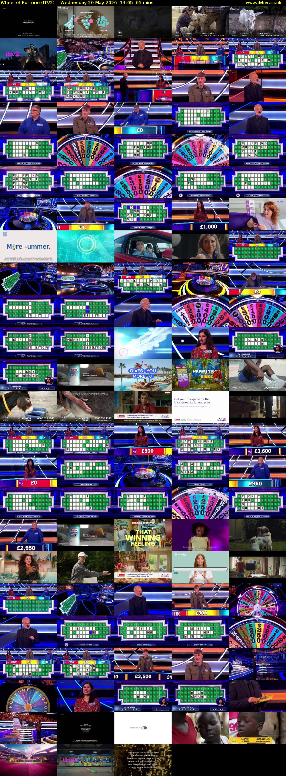 Wheel of Fortune (ITV2) Wednesday 20 May 2026 14:05 - 15:10