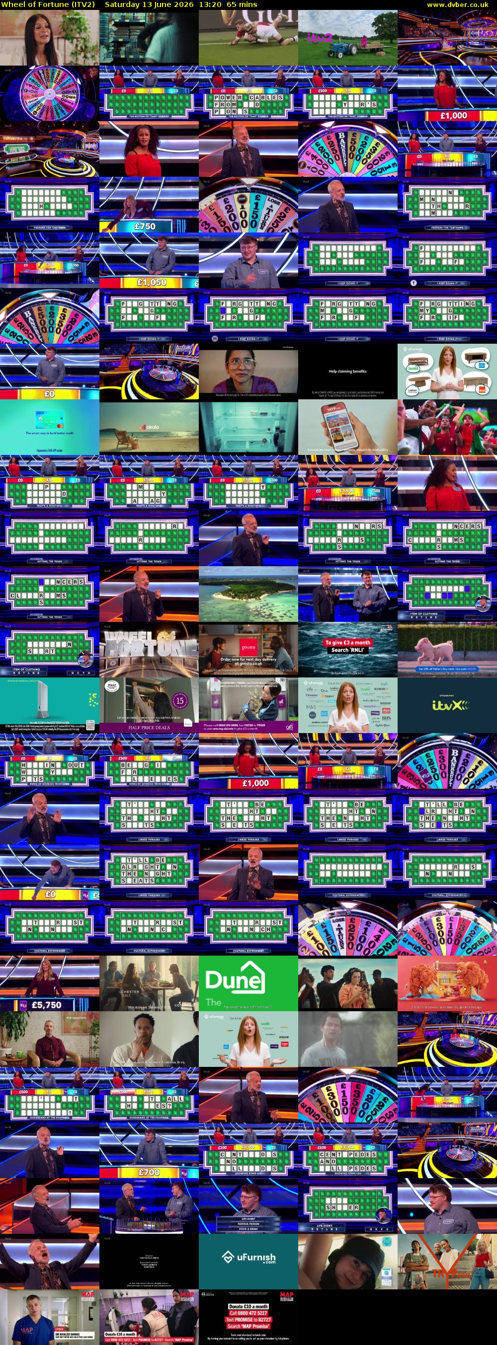 Wheel of Fortune (ITV2) Saturday 13 June 2026 13:20 - 14:25
