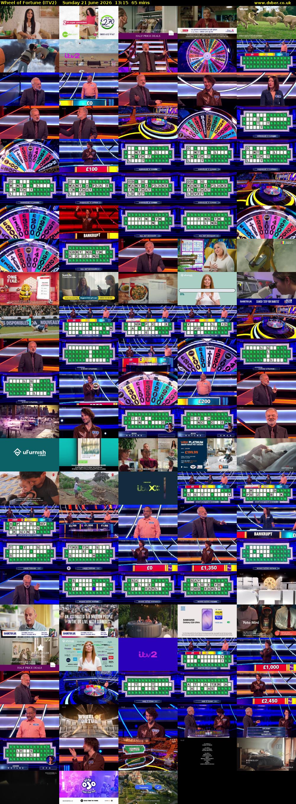 Wheel of Fortune (ITV2) Sunday 21 June 2026 13:15 - 14:20