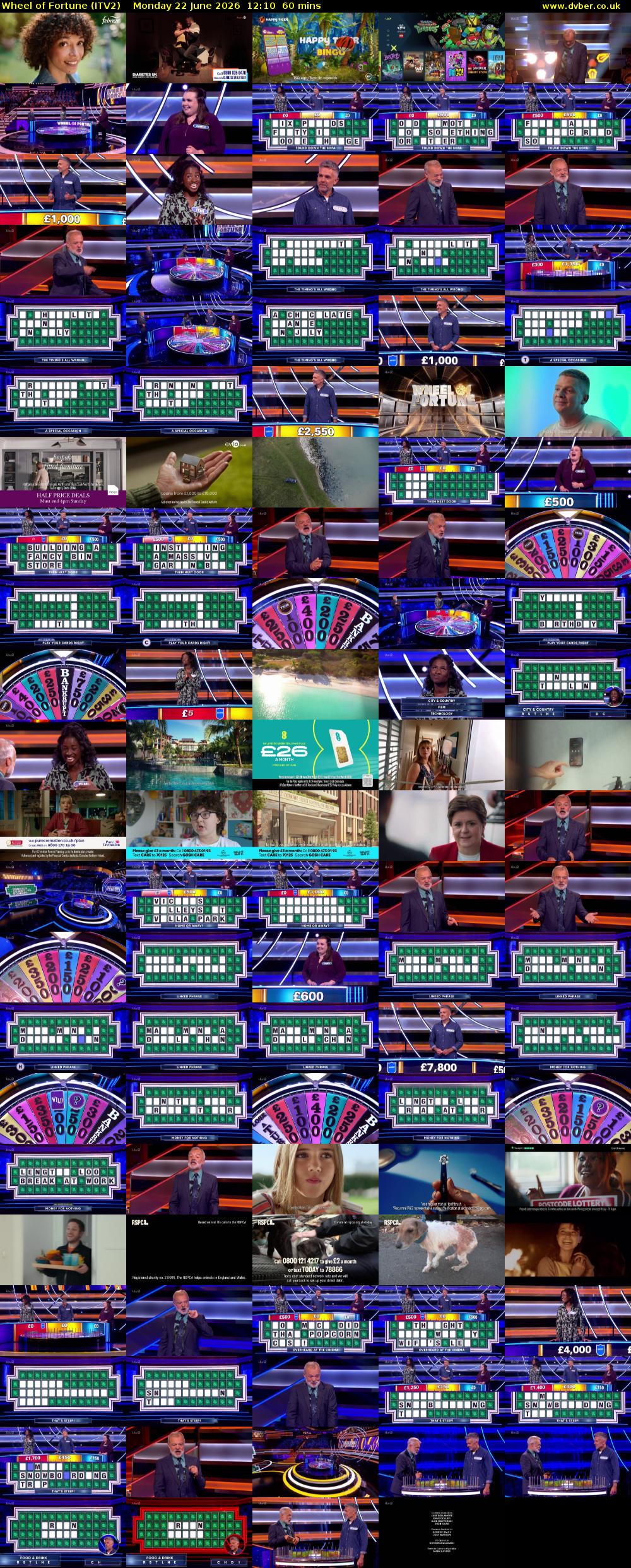 Wheel of Fortune (ITV2) Monday 22 June 2026 12:10 - 13:10