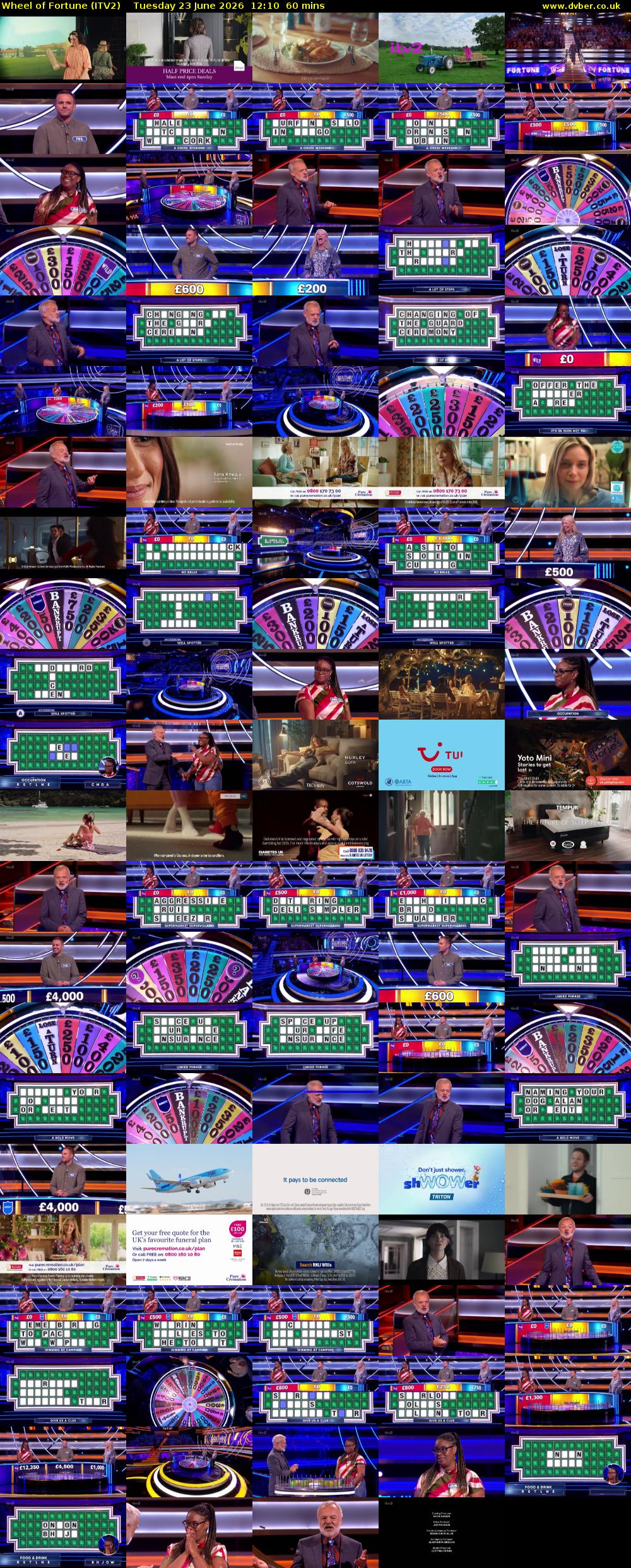 Wheel of Fortune (ITV2) Tuesday 23 June 2026 12:10 - 13:10