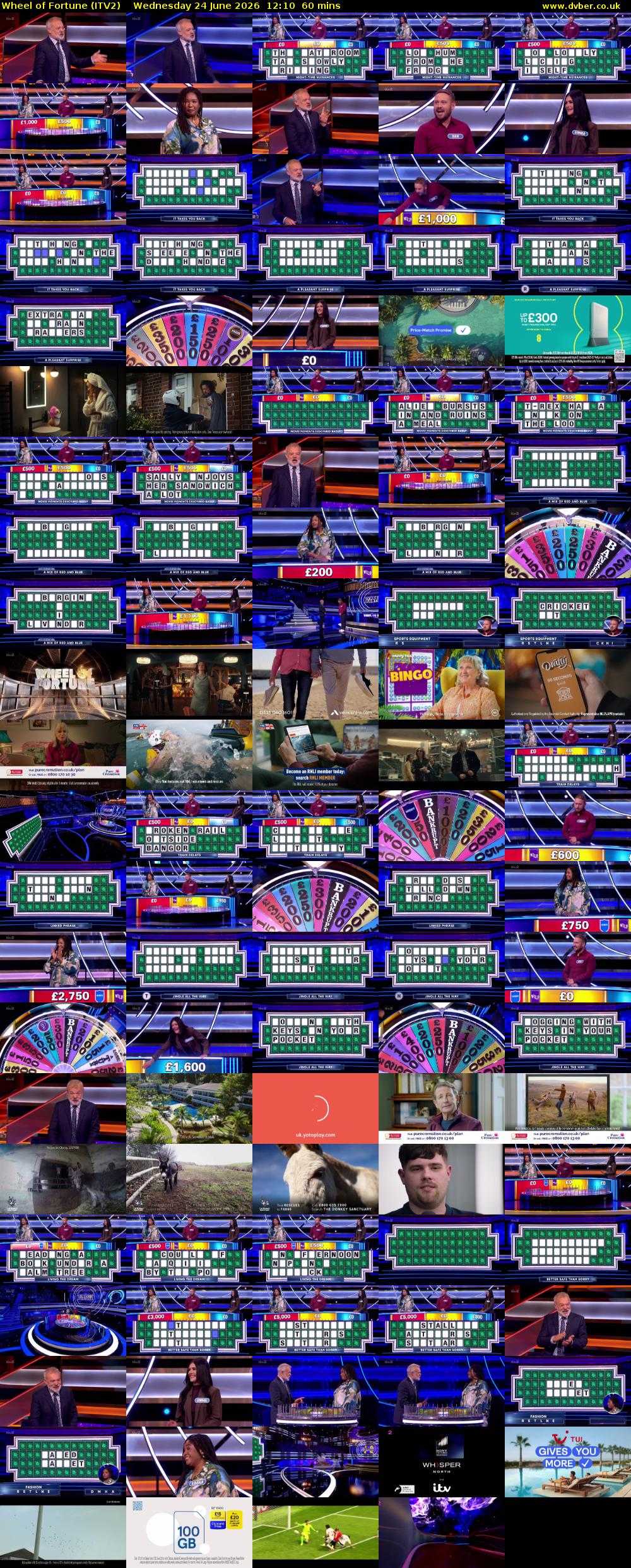 Wheel of Fortune (ITV2) Wednesday 24 June 2026 12:10 - 13:10
