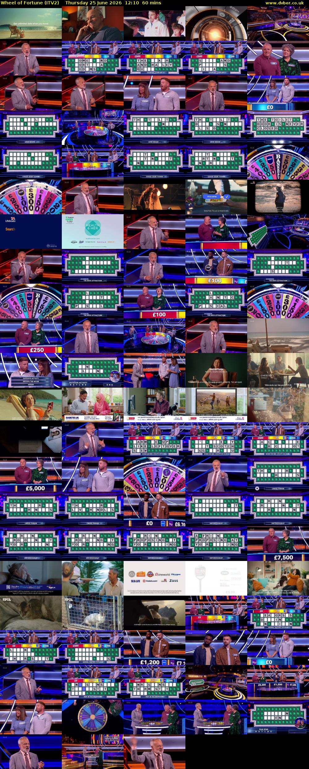 Wheel of Fortune (ITV2) Thursday 25 June 2026 12:10 - 13:10