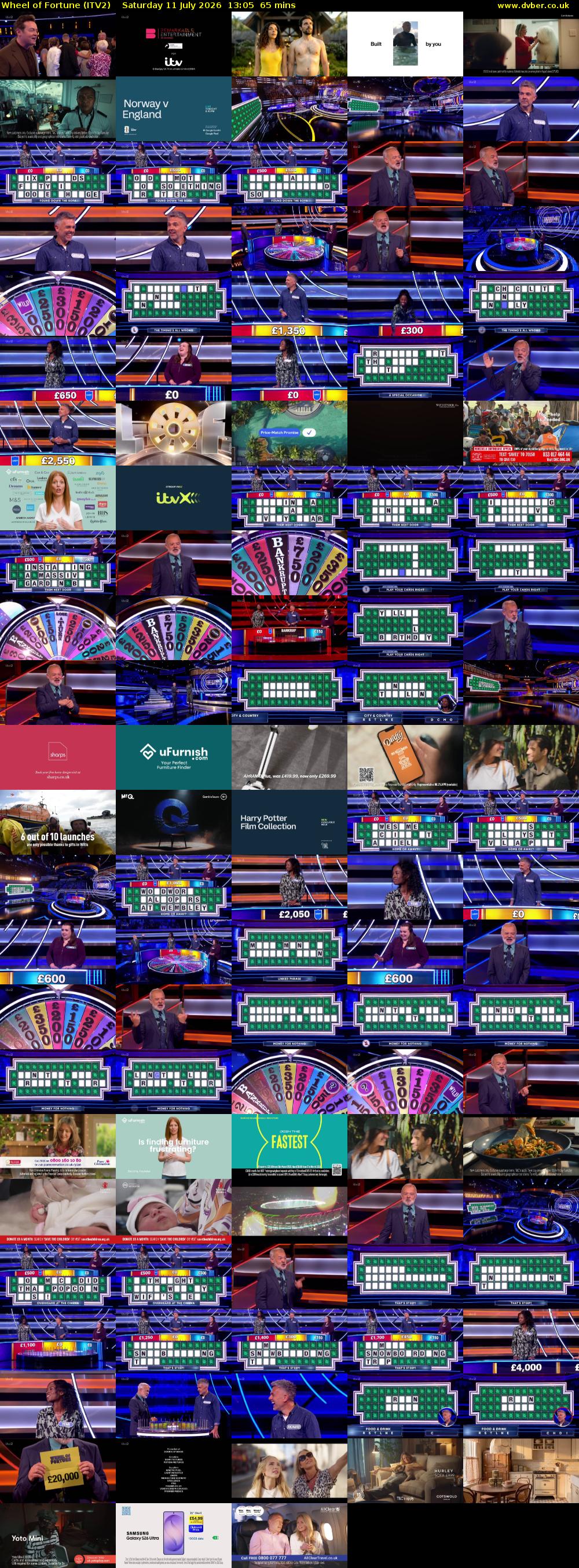 Wheel of Fortune (ITV2) Saturday 11 July 2026 13:05 - 14:10