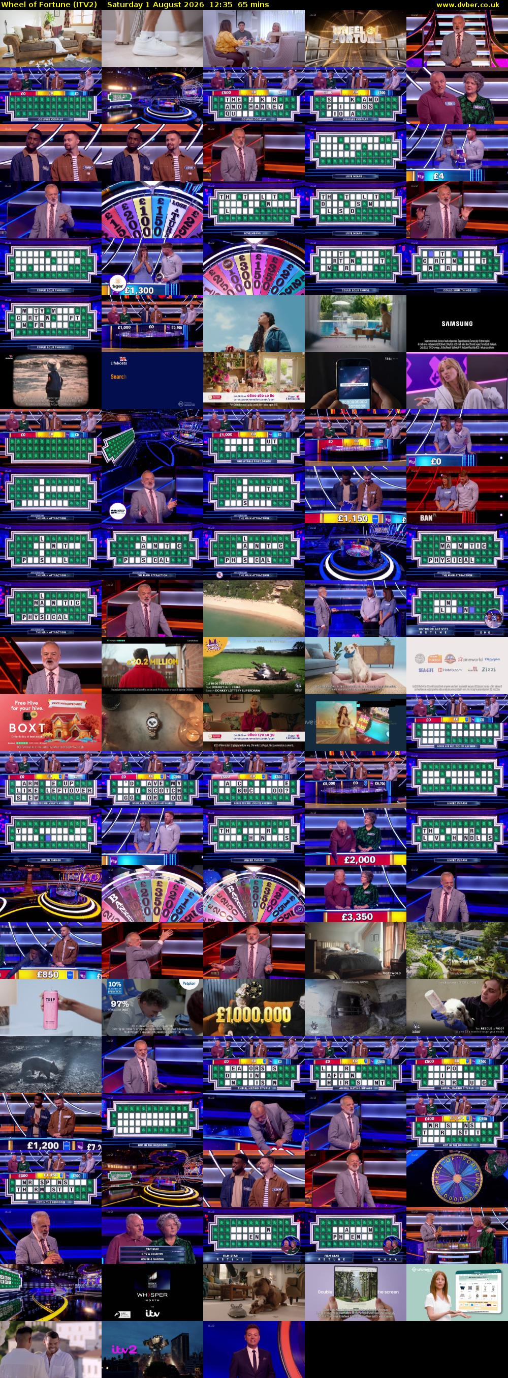 Wheel of Fortune (ITV2) Saturday 1 August 2026 12:35 - 13:40
