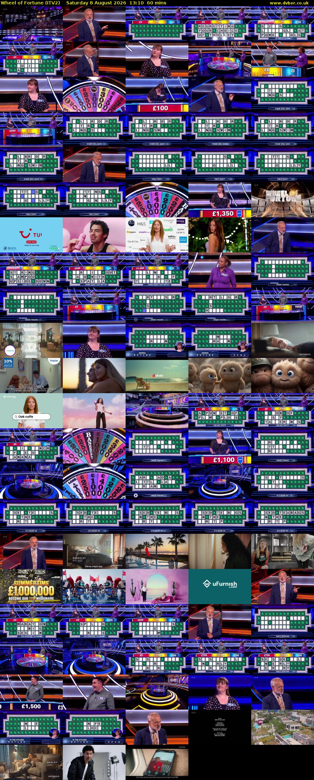 Wheel of Fortune (ITV2) Saturday 8 August 2026 13:10 - 14:10