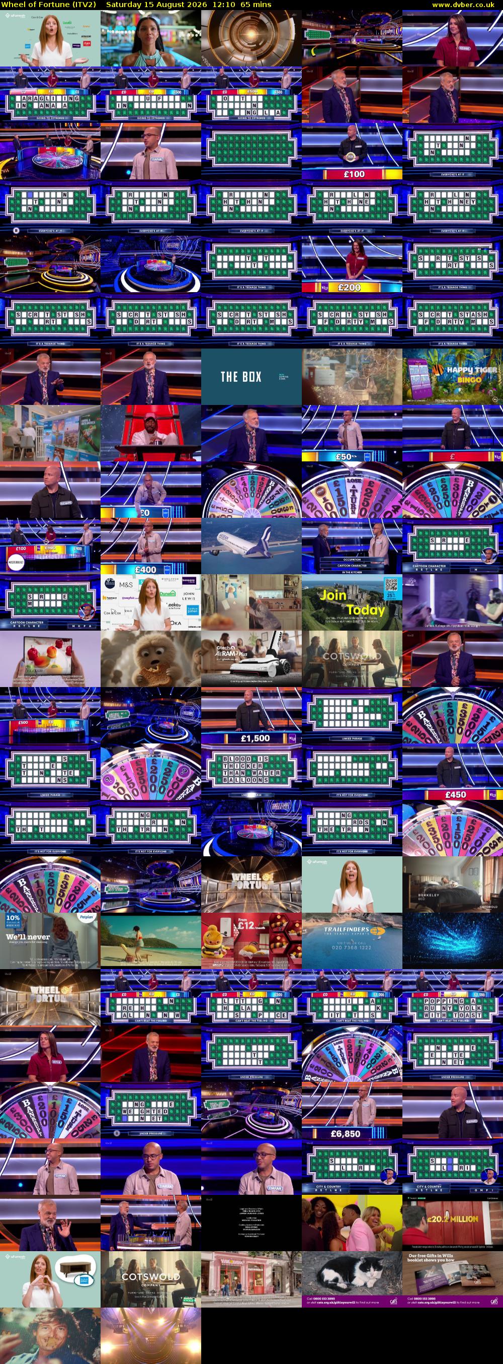 Wheel of Fortune (ITV2) Saturday 15 August 2026 12:10 - 13:15