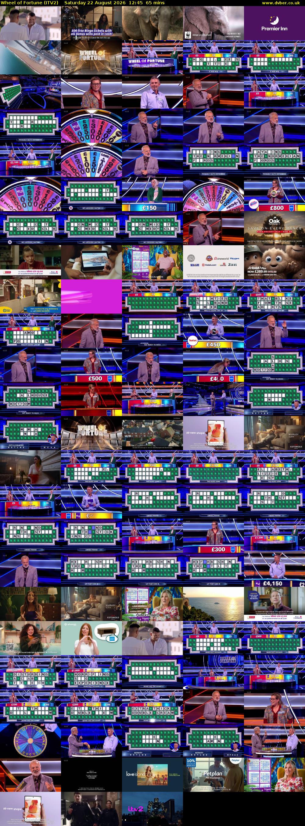 Wheel of Fortune (ITV2) Saturday 22 August 2026 12:45 - 13:50