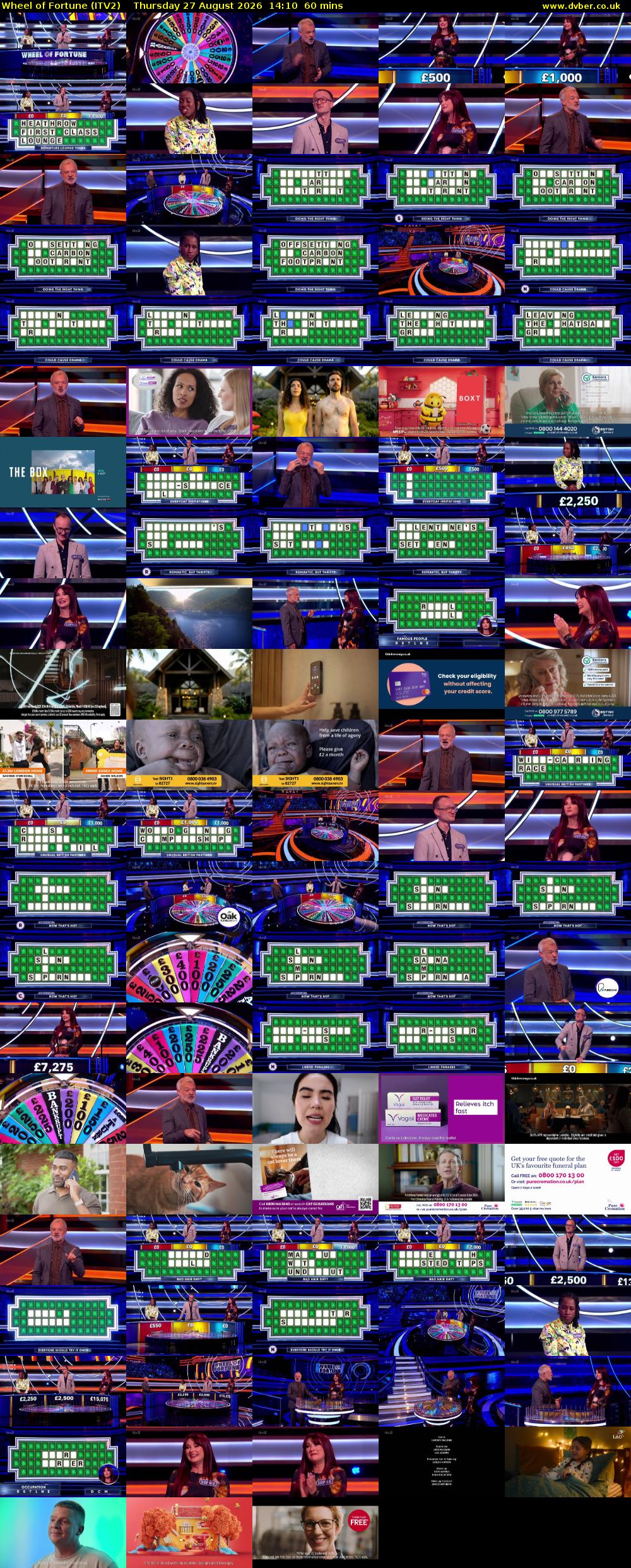 Wheel of Fortune (ITV2) Thursday 27 August 2026 14:10 - 15:10